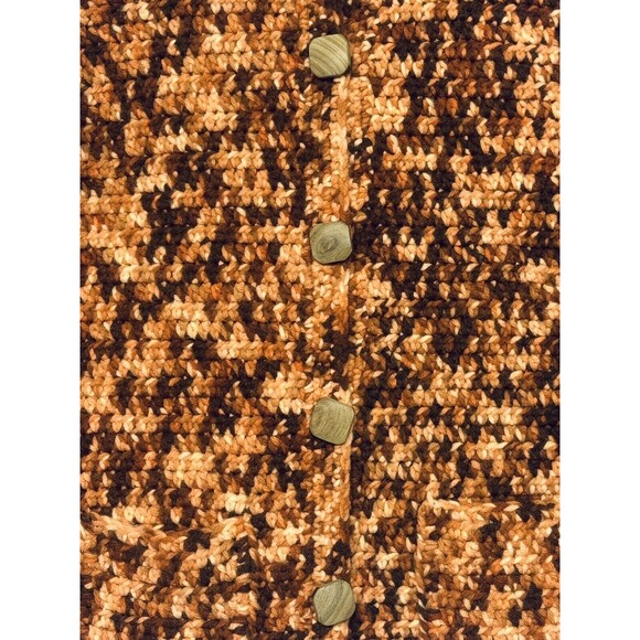 Vintage Handmade Crochet Cardigan Sweater w Collar Wooden Buttons Pockets S / M - Picture 2 of 5